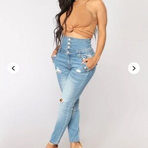 NWT-Fashion Nova- High-Waist Light Blue Distressed Women’s Jeans- Size 28